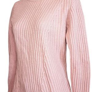 Pink Cashmere‎ Ribbed Asymmetrical Crewneck Sweater By Carven Paris Size S